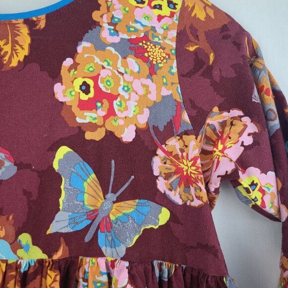 Blue Juniper Burgundy Long Sleeve Dress with Large Flower and Butterfly Print 12 - Picture 3 of 8